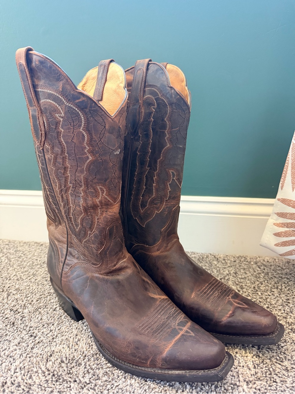 J.B. Dillon Tan Leather Cowboy Boots - Two-Tone Trim